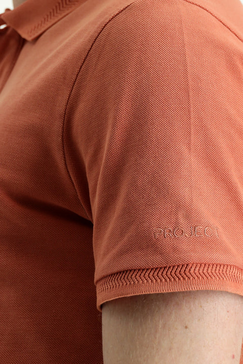 Cinnamon Polo Collar Slim Fit Narrow Cut Embroidered Cotton T-shirt