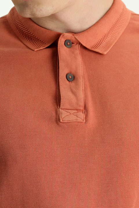 Cinnamon Polo Collar Slim Fit Narrow Cut Embroidered Cotton T-shirt