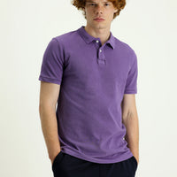 Medium Purple Polo Collar Slim Fit Narrow Cut Embroidered Cotton T-Shirt