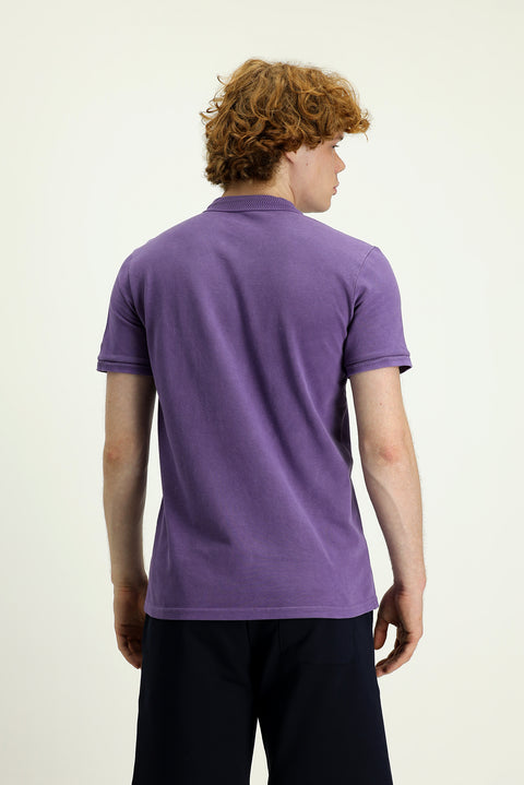 Medium Purple Polo Collar Slim Fit Narrow Cut Embroidered Cotton T-Shirt