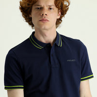 Dark Navy Polo Collar Slim Fit Cotton T-Shirt