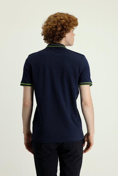 Dark Navy Polo Collar Slim Fit Cotton T-Shirt