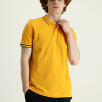 Light Orange Polo Collar Slim Fit Narrow Cut Cotton T-Shirt