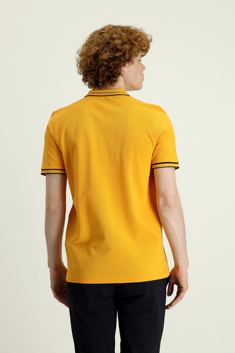 Light Orange Polo Collar Slim Fit Narrow Cut Cotton T-Shirt