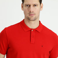 Flag Red Pocket Polo Collar Slim Fit Narrow Cut Embroidered Cotton T-Shirt