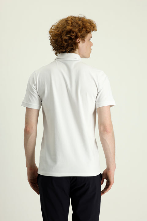 Off-White Polo Collar Slim Fit Printed Cotton T-Shirt