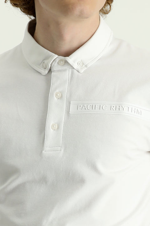 Off-White Polo Collar Slim Fit Printed Cotton T-Shirt