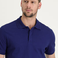 Medium Navy Polo Collar Slim Fit Narrow Cut Patterned Cotton T-shirt