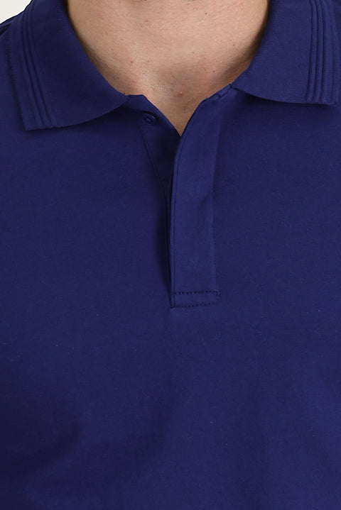 Medium Navy Polo Collar Slim Fit Narrow Cut Patterned Cotton T-shirt