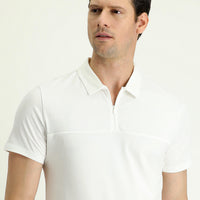Off-White Polo Collar Slim Fit Narrow Cut Zip-Up Cotton T-Shirt