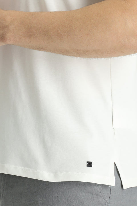 Off-White Polo Collar Slim Fit Narrow Cut Zip-Up Cotton T-Shirt