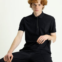 Black Techno-Line Polo Shirt with Slim Fit and Zip-Up Closure