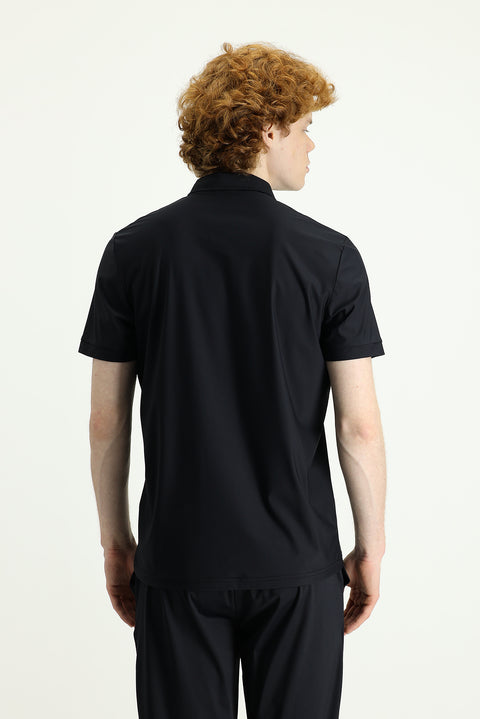 Black Techno-Line Polo Shirt with Slim Fit and Zip-Up Closure