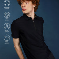 Dark Navy Techno-Line Polo Shirt with Slim Fit and Zip-Up Closure
