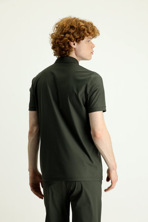 Orta Haki Techno-Line Polo Yaka Slim Fit Dar Kesim Fermuarlı Tişört