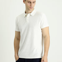 Off-White Polo Collar Slim Fit Narrow Cut Cotton Terry T-Shirt
