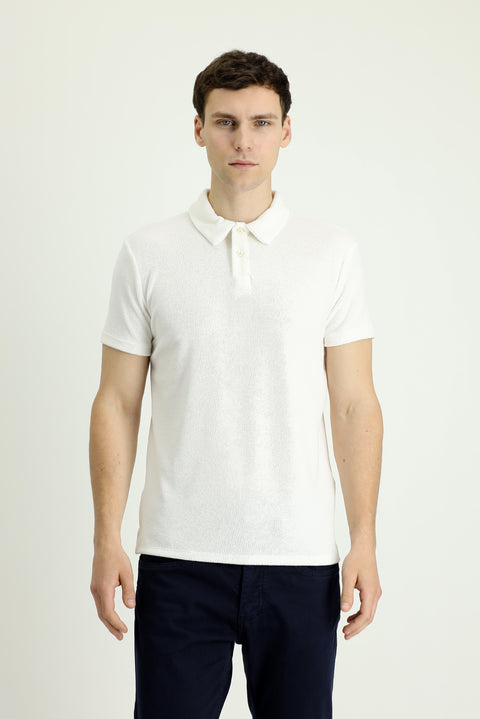 Off-White Polo Collar Slim Fit Narrow Cut Cotton Terry T-Shirt