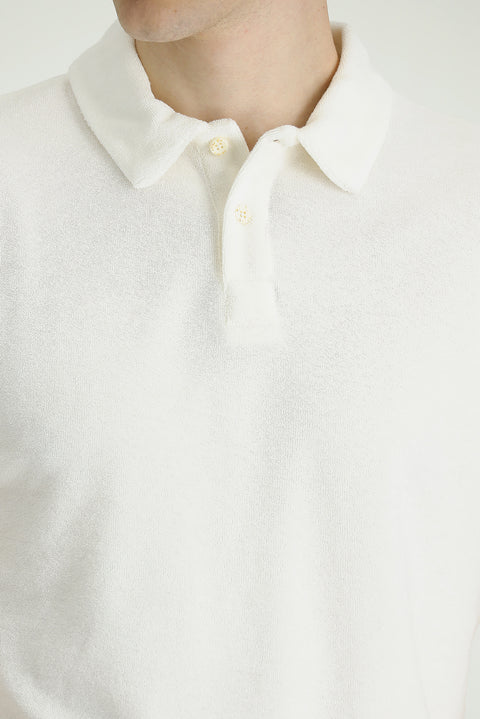 Off-White Polo Collar Slim Fit Narrow Cut Cotton Terry T-Shirt