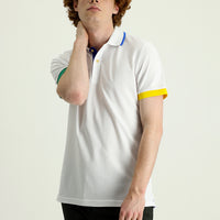 White Polo Collar Slim Fit Patterned T-shirt
