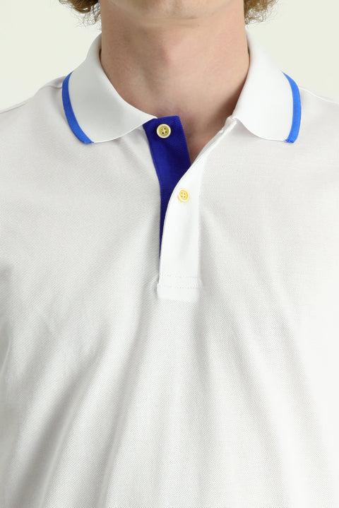 White Polo Collar Slim Fit Patterned T-shirt