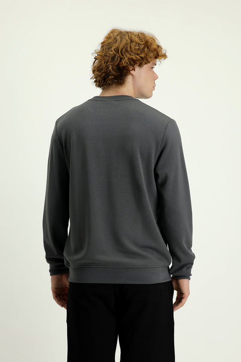 Medium Grey Crew Neck Slim Fit Embroidered Sweatshirt