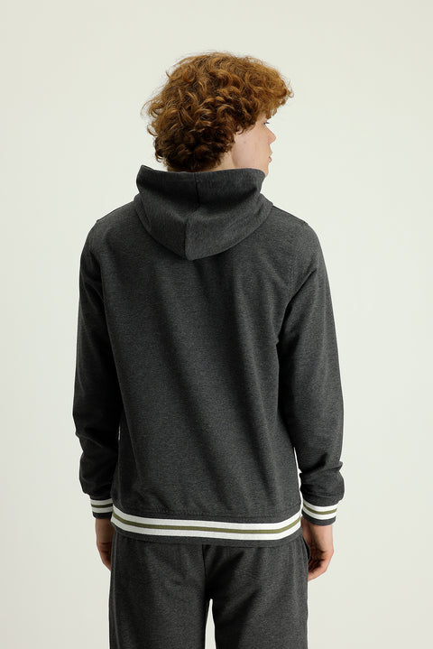 Medium Grey Hooded Slim Fit Printed Cotton Sweatshirt