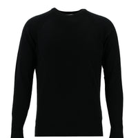 Black Crew Neck Slim Fit Narrow Cut Cotton Knit Sweater