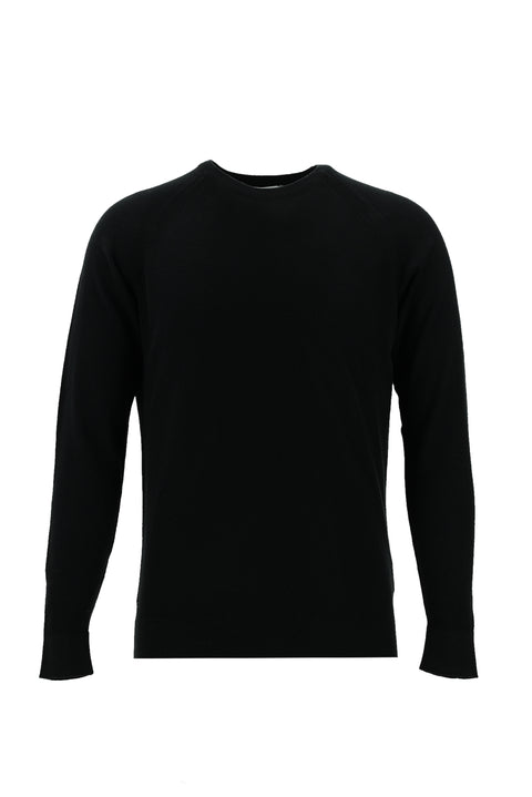 Black Crew Neck Slim Fit Narrow Cut Cotton Knit Sweater
