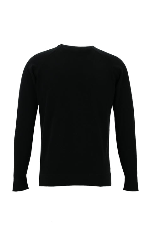 Black Crew Neck Slim Fit Narrow Cut Cotton Knit Sweater