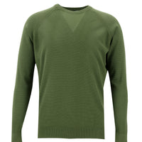 Olive Green Crew Neck Slim Fit Narrow Cut Cotton Knit Sweater
