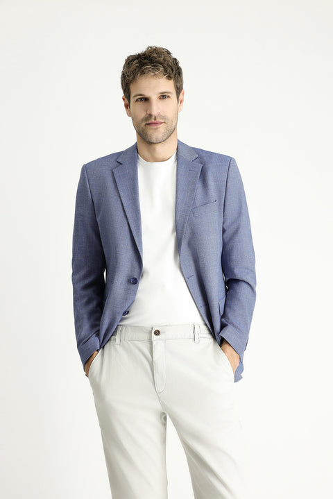 Medium Navy 7 Drop Slim Fit Classic Patterned Jacket