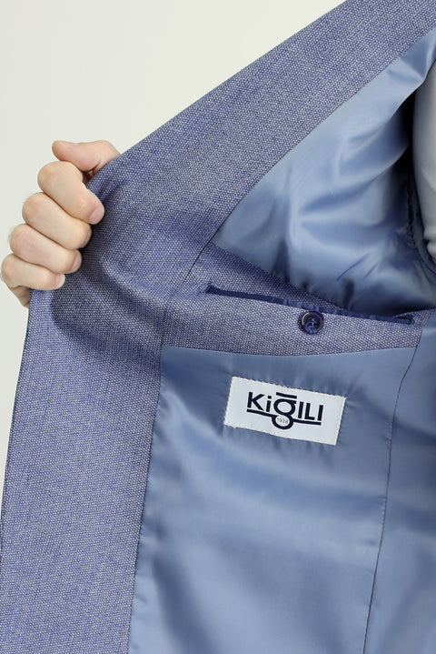 Medium Navy 7 Drop Slim Fit Classic Patterned Jacket