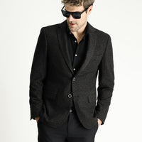 Black 7 Drop Super Slim Fit Extra Narrow Cut Classic Patterned Jacket