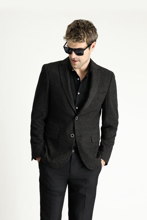 Black 7 Drop Super Slim Fit Extra Narrow Cut Classic Patterned Jacket