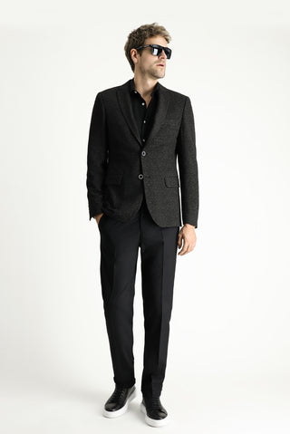 Siyah 7 Drop Super Slim Fit Eksra Dar Kesim Klasik Desenli Ceket