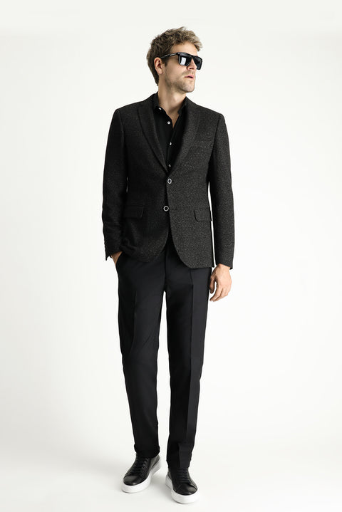 Black 7 Drop Super Slim Fit Extra Narrow Cut Classic Patterned Jacket