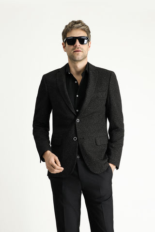  Siyah 7 Drop Super Slim Fit Eksra Dar Kesim Klasik Desenli Ceket