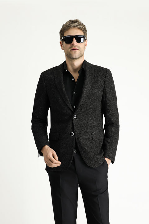 Black 7 Drop Super Slim Fit Extra Narrow Cut Classic Patterned Jacket