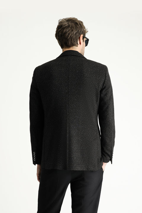 Black 7 Drop Super Slim Fit Extra Narrow Cut Classic Patterned Jacket