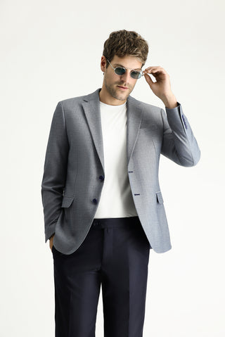  Koyu Mavi  7 Drop Slim Fit Dar Kesim Klasik Desenli Ceket