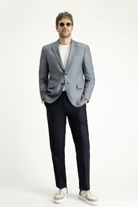 Dark Blue 7 Drop Slim Fit Classic Patterned Jacket