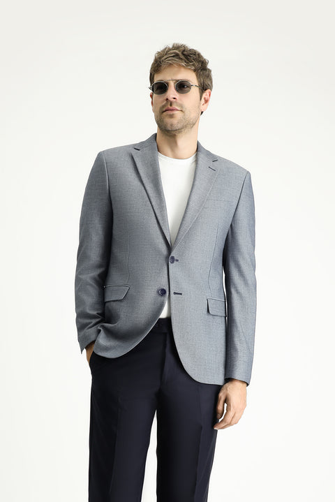 Dark Blue 7 Drop Slim Fit Classic Patterned Jacket