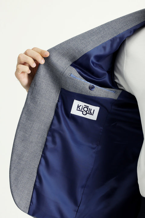 Dark Blue 7 Drop Slim Fit Classic Patterned Jacket