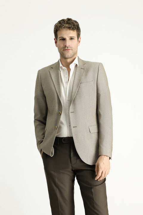 Açık Vizon 7 Drop Slim Fit Dar Kesim Klasik Desenli Ceket