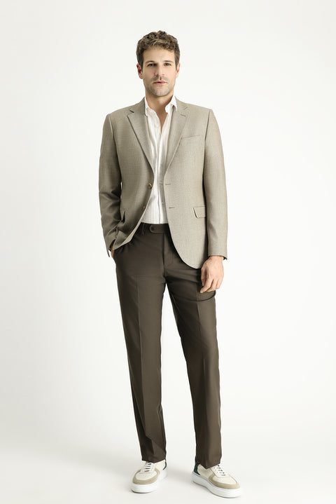 Açık Vizon 7 Drop Slim Fit Dar Kesim Klasik Desenli Ceket