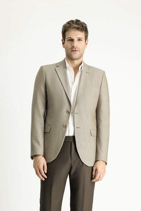 Açık Vizon 7 Drop Slim Fit Dar Kesim Klasik Desenli Ceket