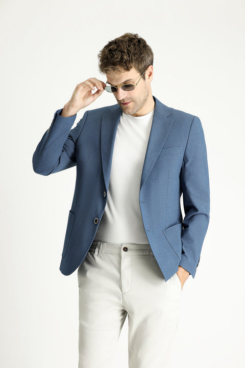 Dark Blue 7 Drop Slim Fit Sporty Patterned Jacket