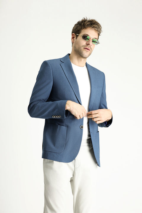 Dark Blue 7 Drop Slim Fit Sporty Patterned Jacket