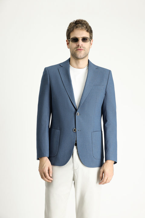 Dark Blue 7 Drop Slim Fit Sporty Patterned Jacket