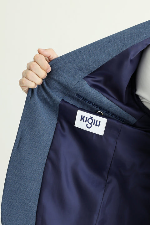 Dark Blue 7 Drop Slim Fit Sporty Patterned Jacket